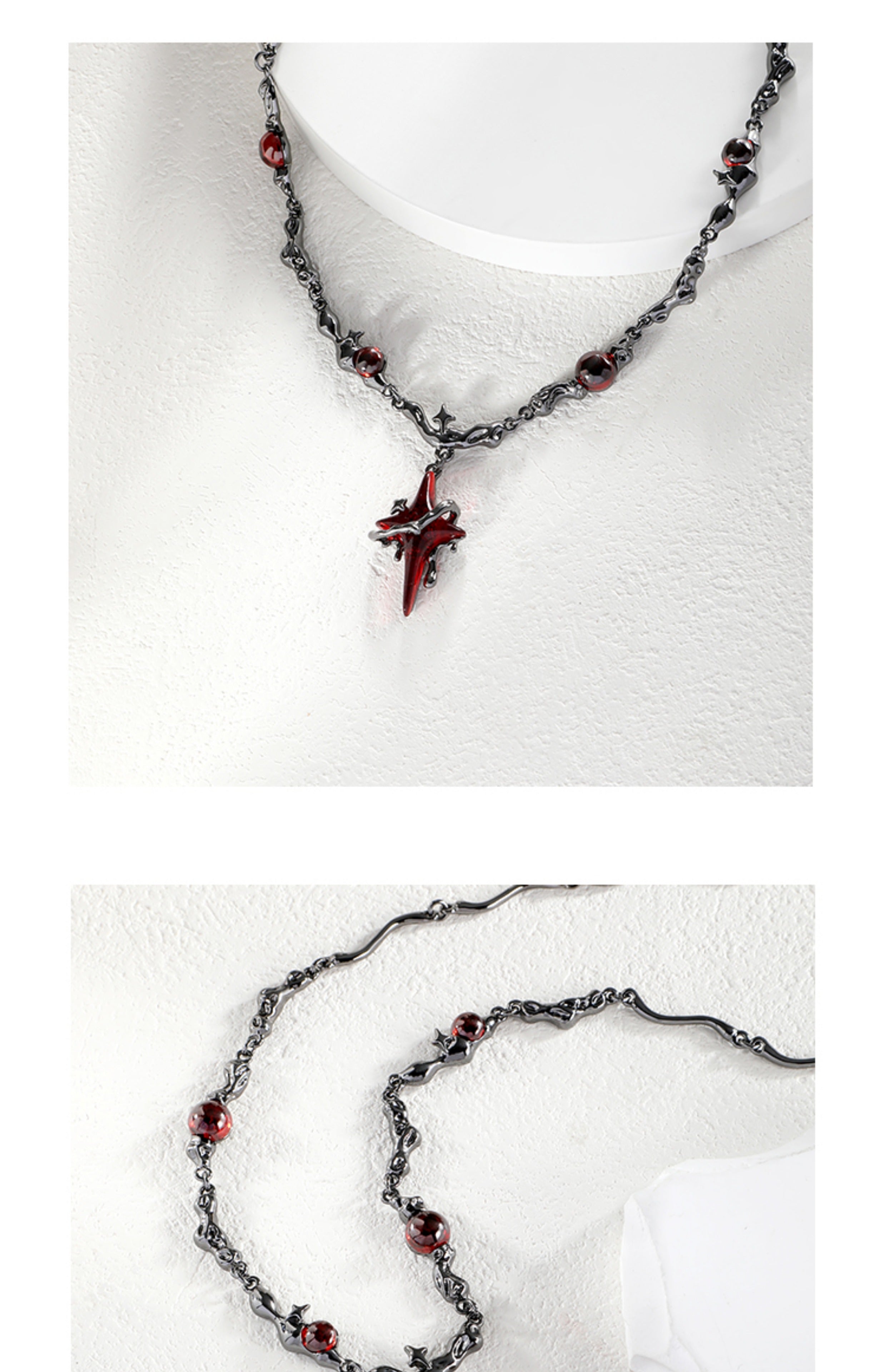 Red Forbidden Four‑Pointed Star Necklace