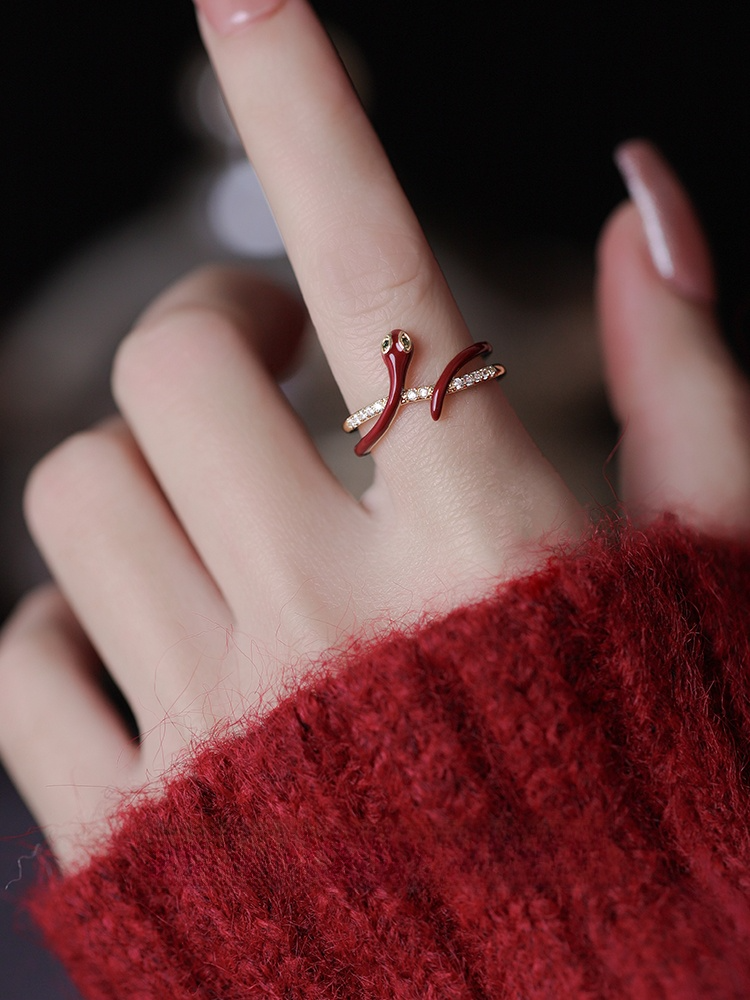 Red Enamel Serpent Ring – Bold Red Snake Adjustable Ring