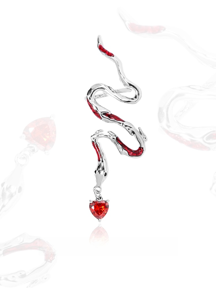 Red Enamel Serpent Hoop Earrings