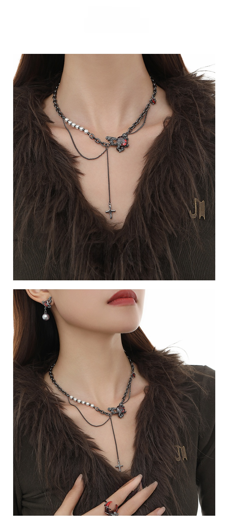 Textured Black Butterfly Necklace for Women