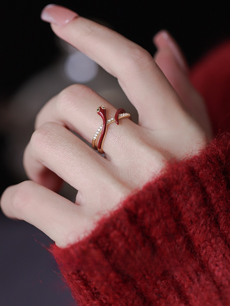 Red Enamel Serpent Ring – Bold Red Snake Adjustable Ring