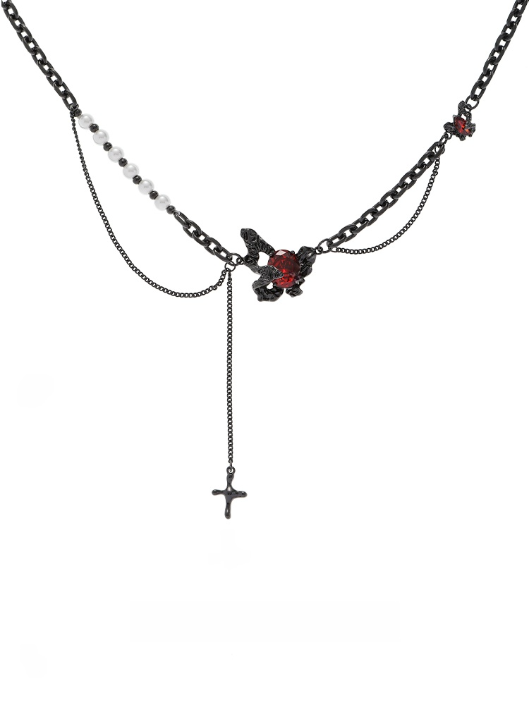 Textured Black Butterfly Necklace for Women