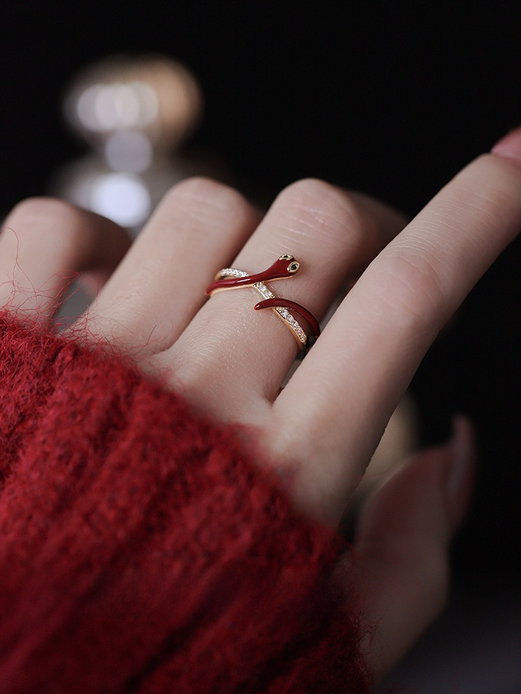 Red Enamel Serpent Ring – Bold Red Snake Adjustable Ring