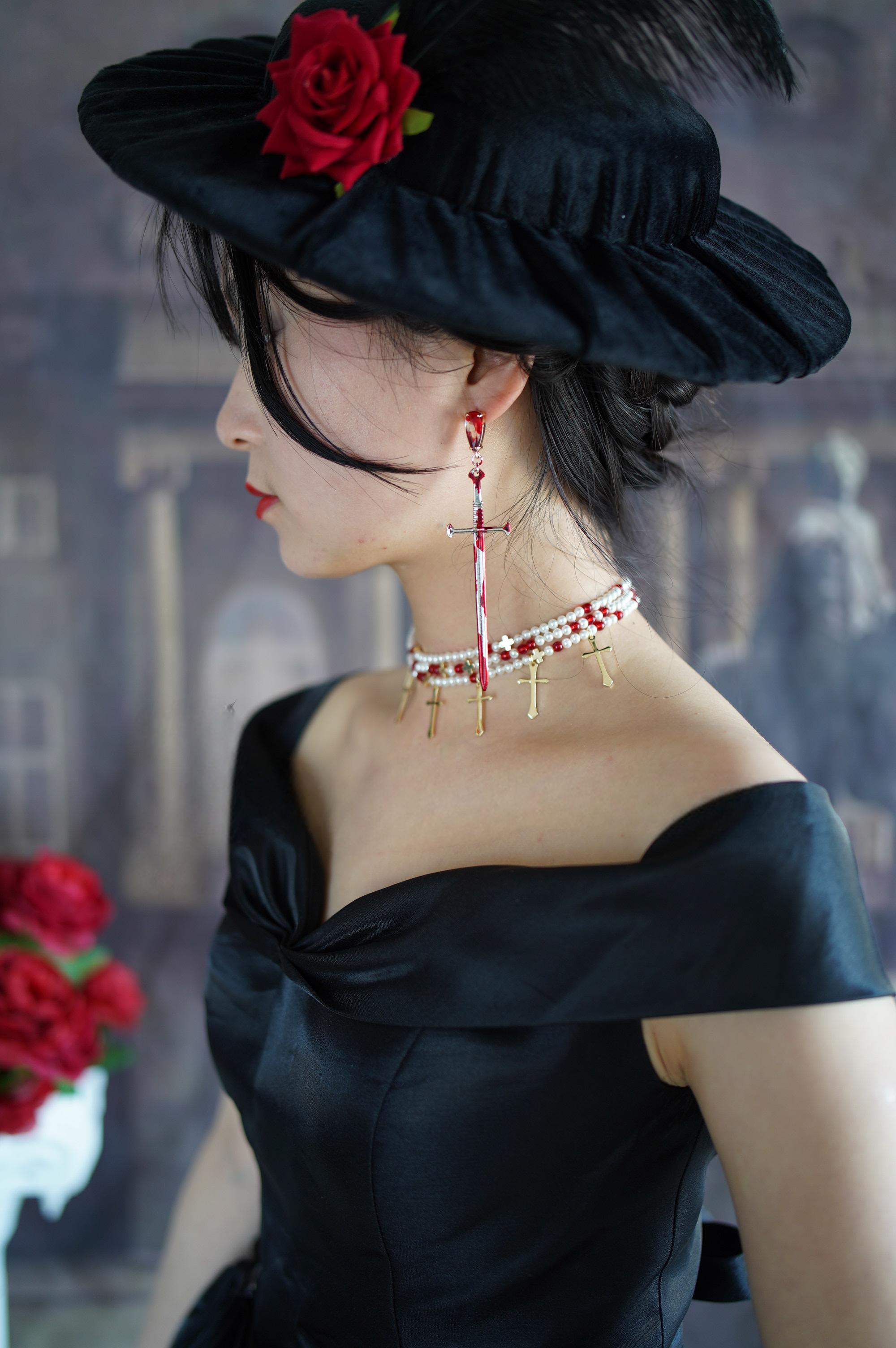 Gothic Bleeding Cross Sword S925 Sterling Silver Earrings