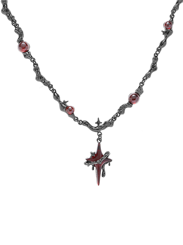Red Forbidden Four‑Pointed Star Necklace