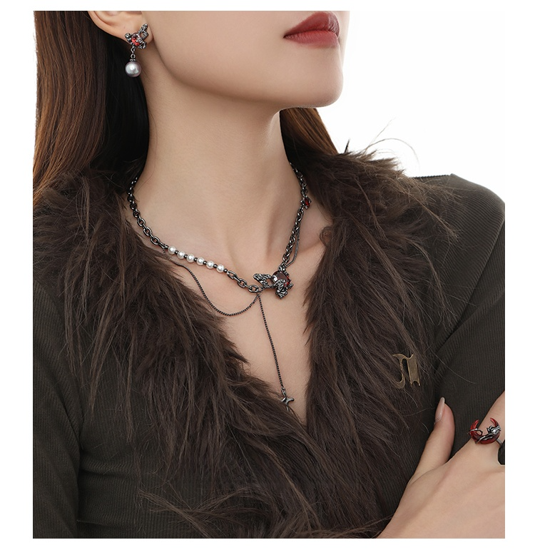Textured Black Butterfly Necklace for Women