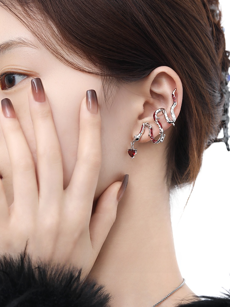 Red Enamel Serpent Hoop Earrings