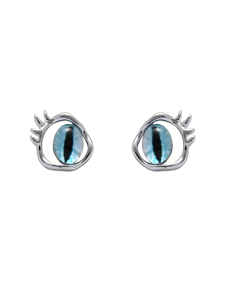 Cat‑Eye Demon Stud Earrings – Gothic Feline Glass Eyes