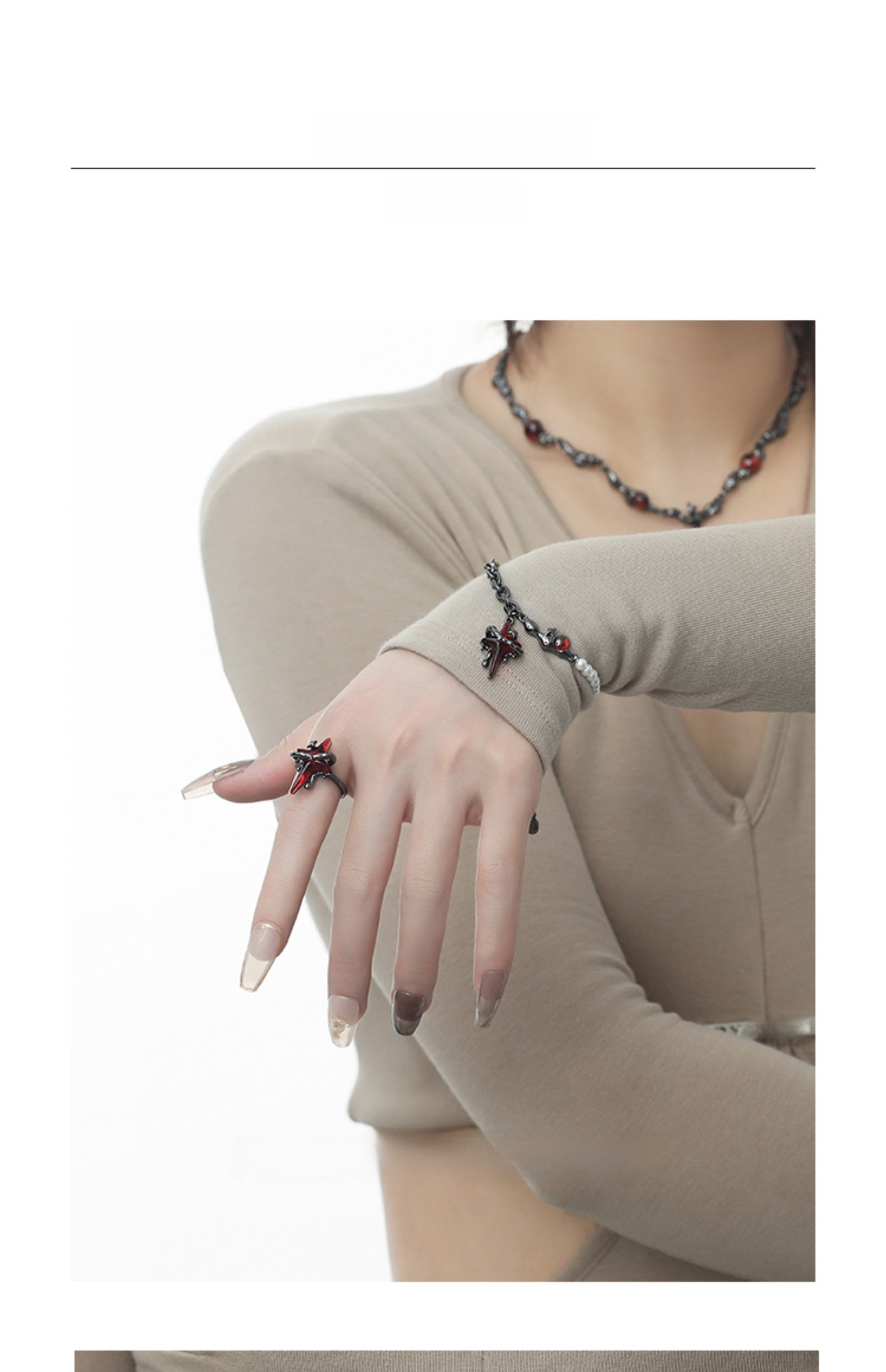 Forbidden Four‑Pointed Star Ring – Red Gothic Open Band