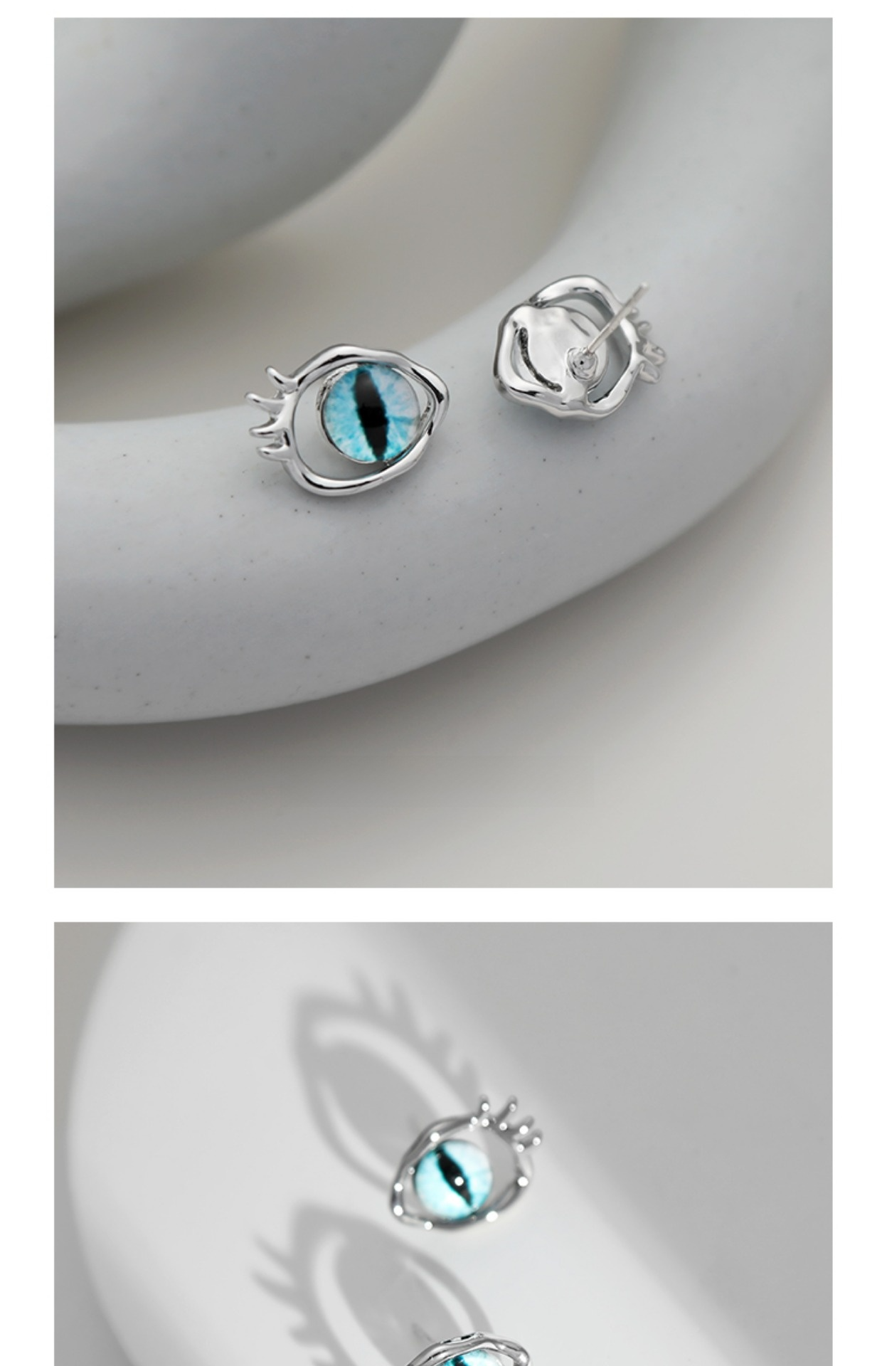 Cat‑Eye Demon Stud Earrings – Gothic Feline Glass Eyes