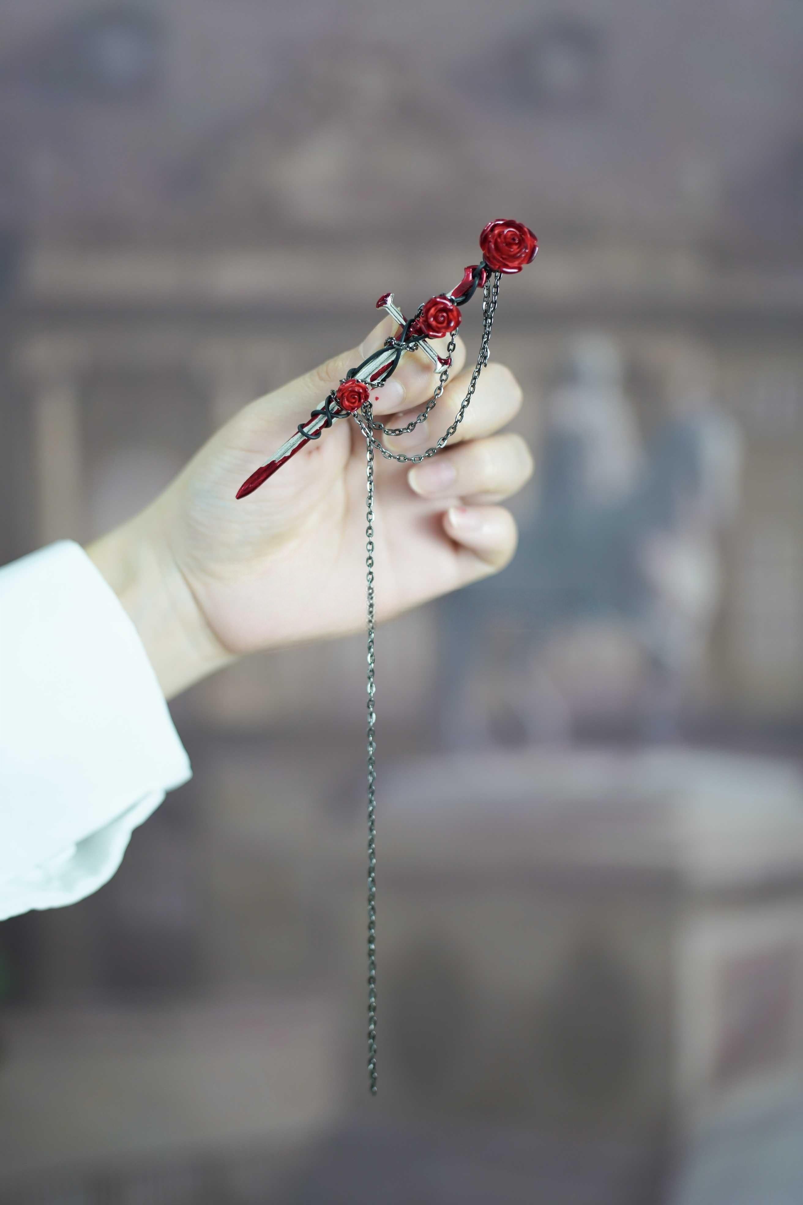 Thorn Rose Cross Sword Brooch